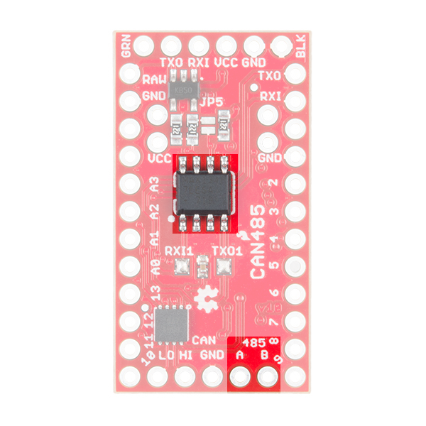 AST-CAN485の裏側：RS485用ICとポート