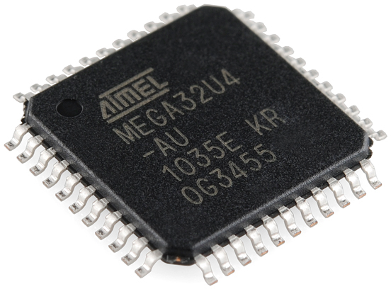44ピン（各辺11ピン）のTQFPパッケージに収められたATmega32U4