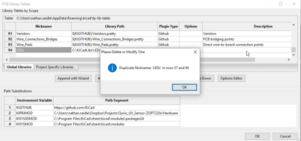 Add Footprint Libraries Wizardのエラー