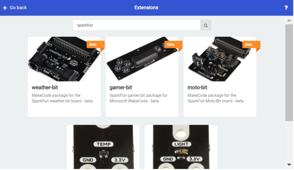 MakeCode for micro:bitにある既存のSparkFun拡張機能の一部