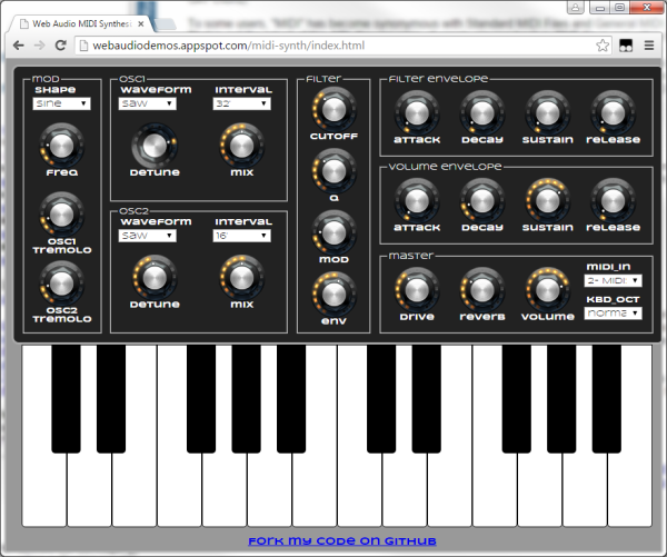 Web MIDIのスクリーンショット