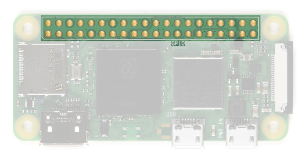 Pi ZeroのGPIOを強調表示した写真