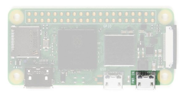Pi ZeroのPower In USBコネクタを強調表示した写真