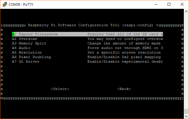 Raspberry Piのraspi-config画面