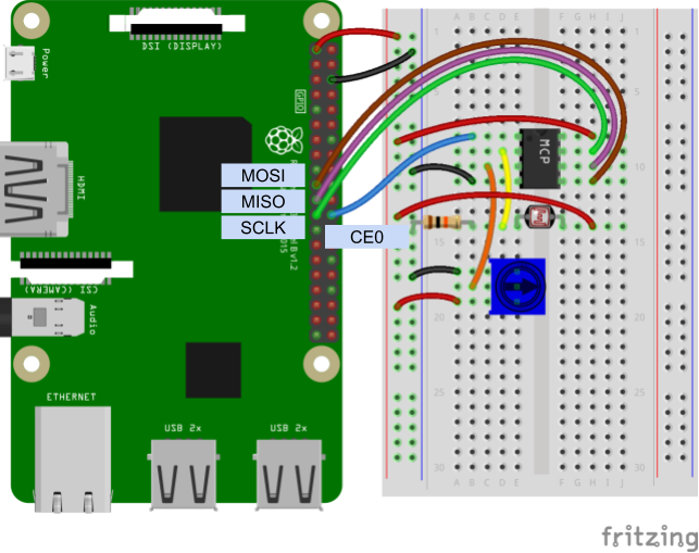 MCP3002を接続したRaspberry PiのFritzing図