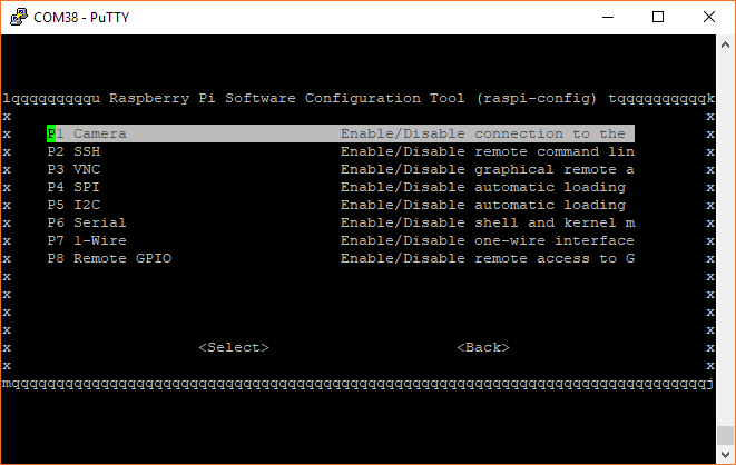 Raspberry Piのraspi-config画面