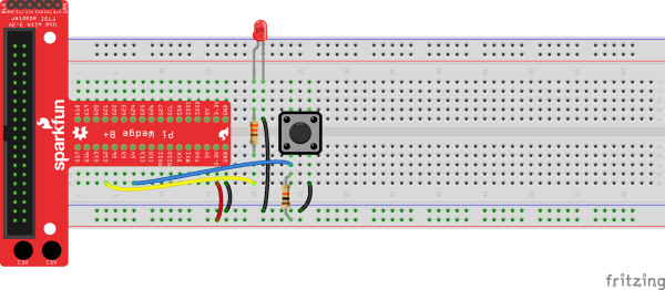 LEDとボタンを接続するPi WedgeのFritzing図