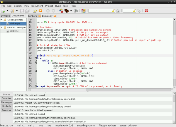 Geanyで開いたPythonファイル