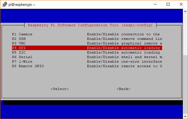 Raspberry PiでSPIを有効化するraspi-configメニュー