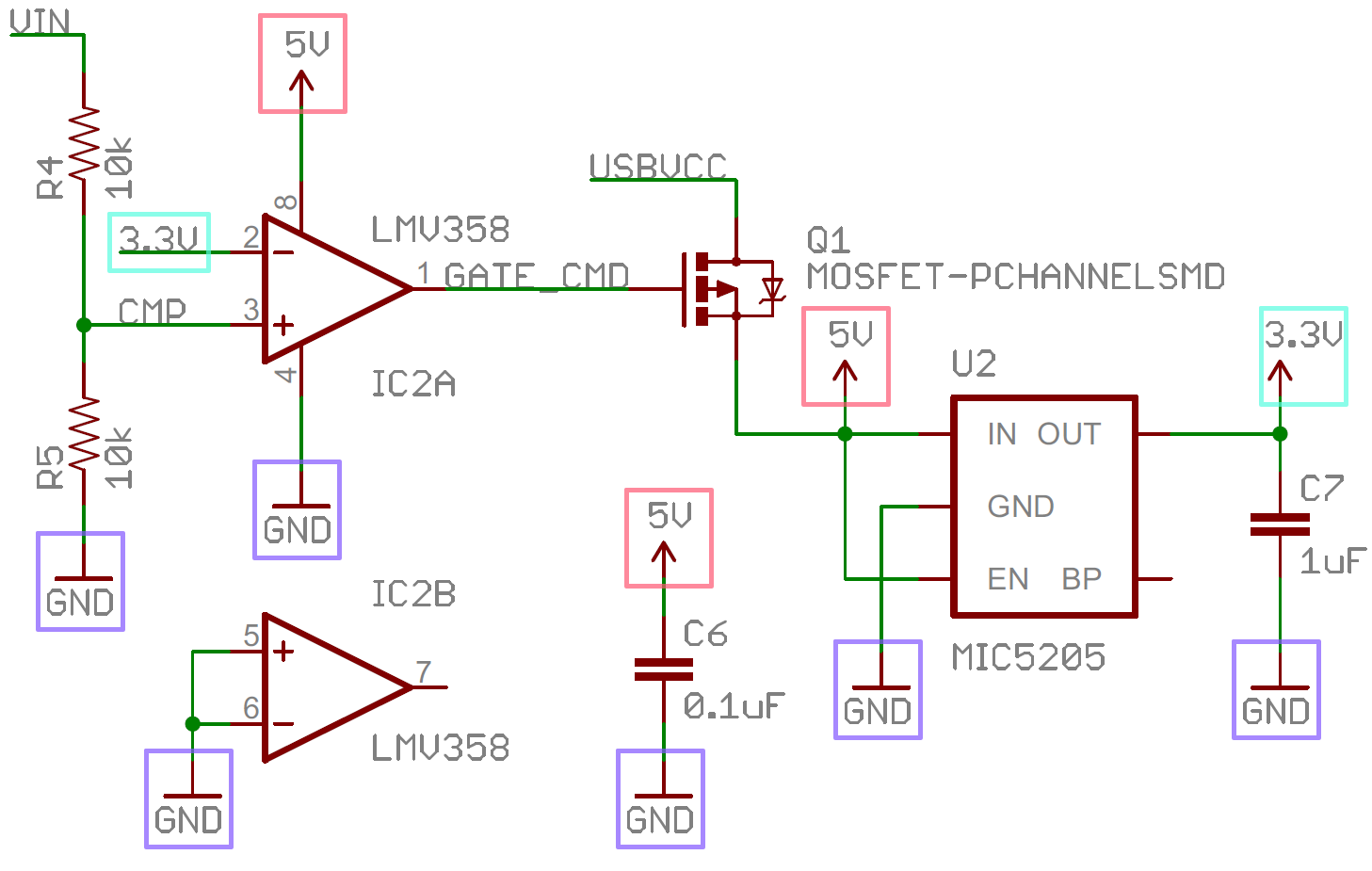 GND、5V、3.3Vのように、同じ名前の電圧ノードはたとえ配線がなくても互いに接続されているとみなされる